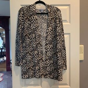 Cashmere by Charter Club Leopard Cashmere Long Cardigan Sweater sz S